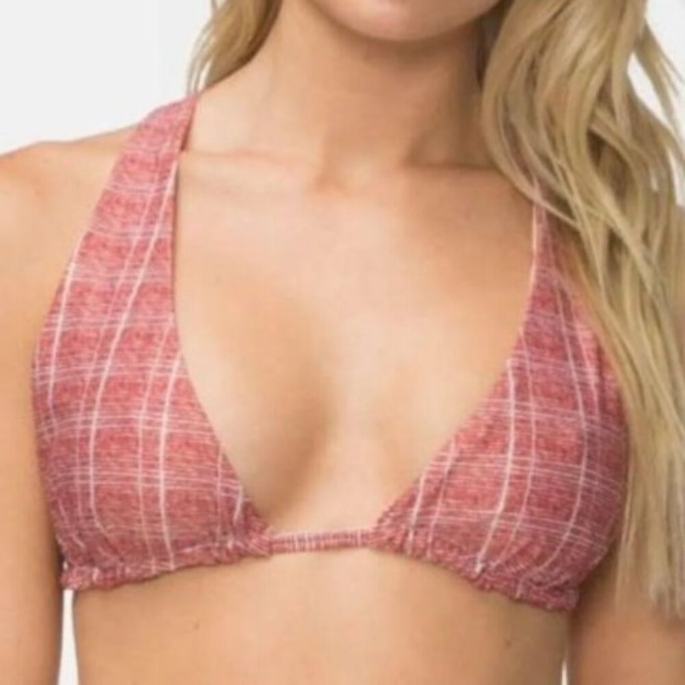 Tavik Swimwear Dylan Bikini Top Revolve Red Plaid Crisscross Back Small